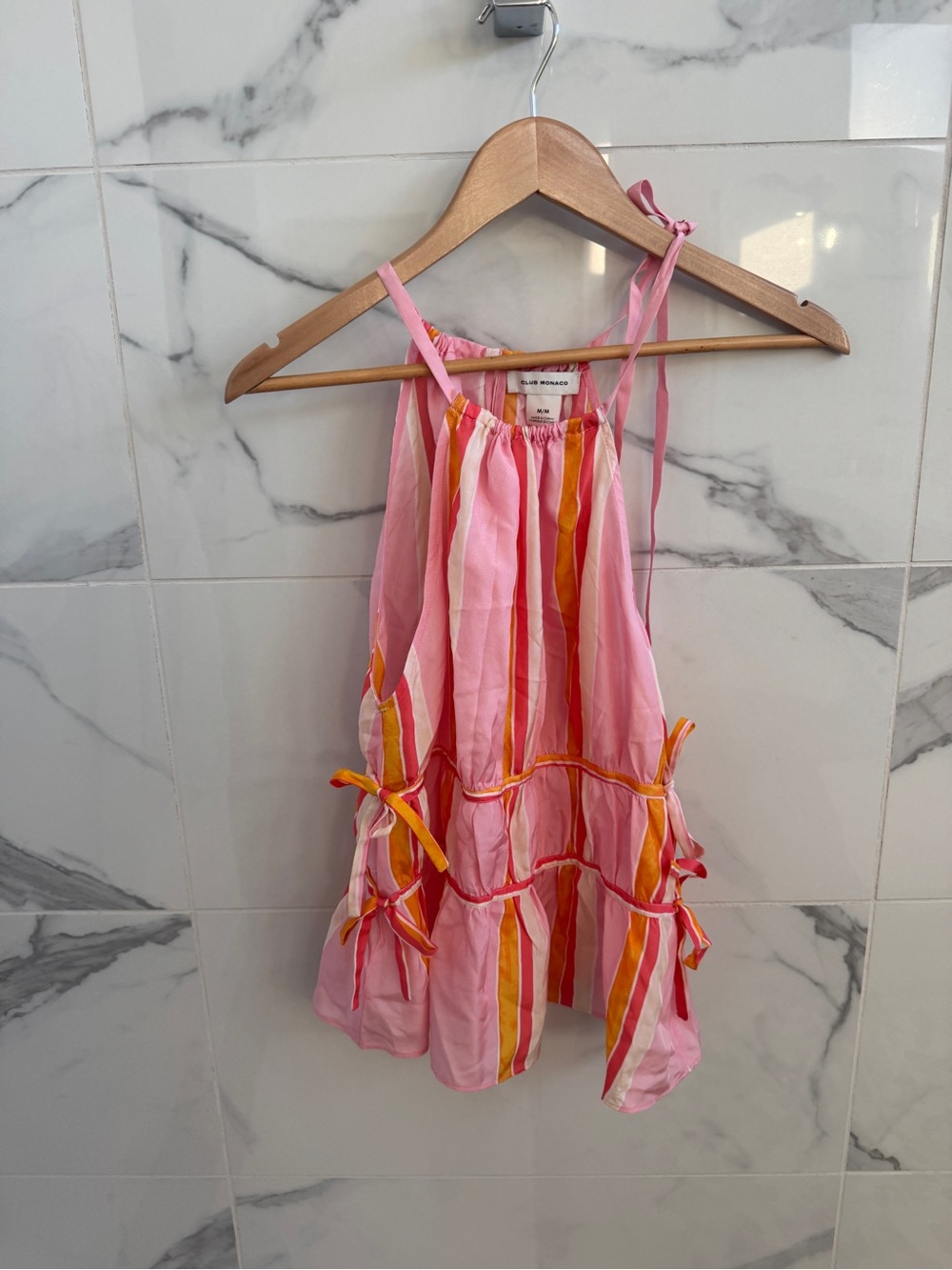 100% silk Club Monaco Pink Striped Tie-Shoulder Tank Top - priyah top - medium